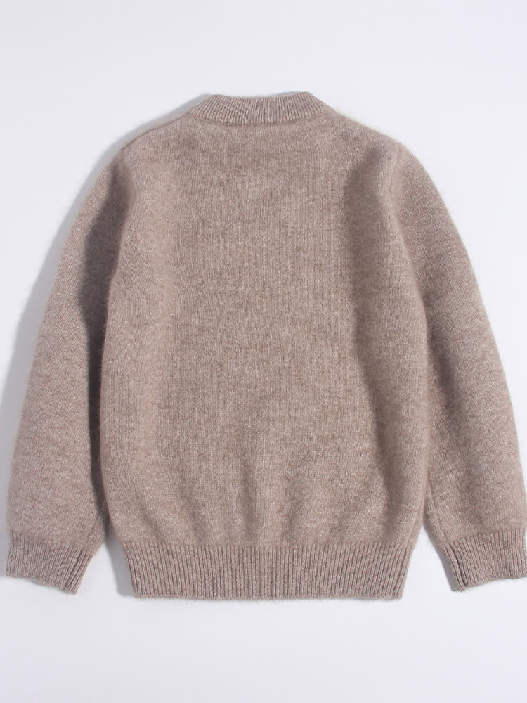 Kids Cozy Brown Mushroom Knit Cashmere Pullover Sweater